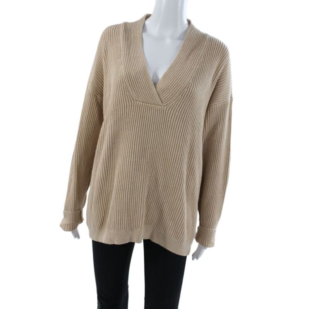 Haven Well Within Women Pullover Sweater Beige V-Neck Long Sleeve Size L